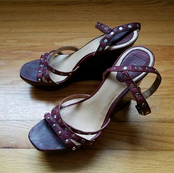 Frye Shoes - Frye Purple Studded Leather Wedge Sandals, 8.5